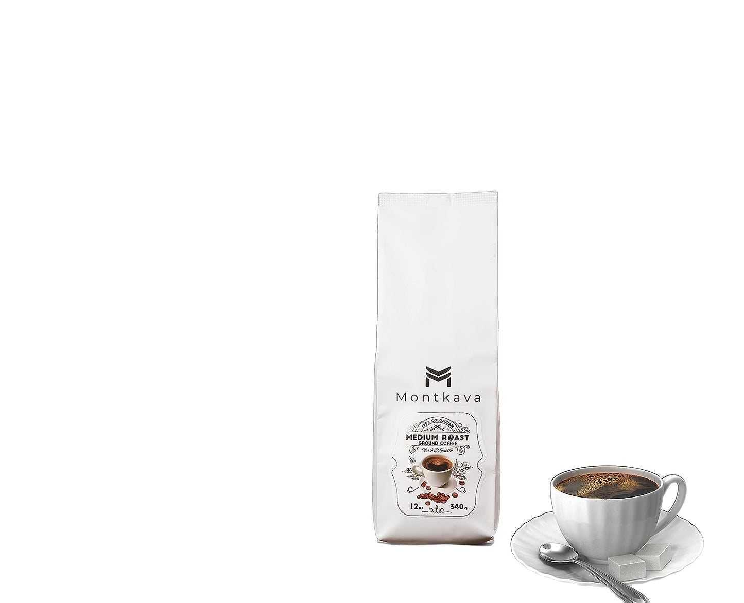 Montkava Signature Colombian Ground Coffee - Flavorful, Aromatic & Smooth - Sustainably Sourced & Freshly Roasted - Ideal for Drip, French Press & Cold Brew - 340g/12oz Bag, Includes Montkava Bag Clip