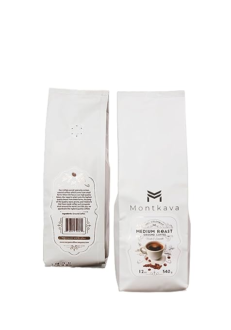 Montkava Signature Colombian Ground Coffee - Flavorful, Aromatic & Smooth - Sustainably Sourced & Freshly Roasted - Ideal for Drip, French Press & Cold Brew - 340g/12oz Bag, Includes Montkava Bag Clip