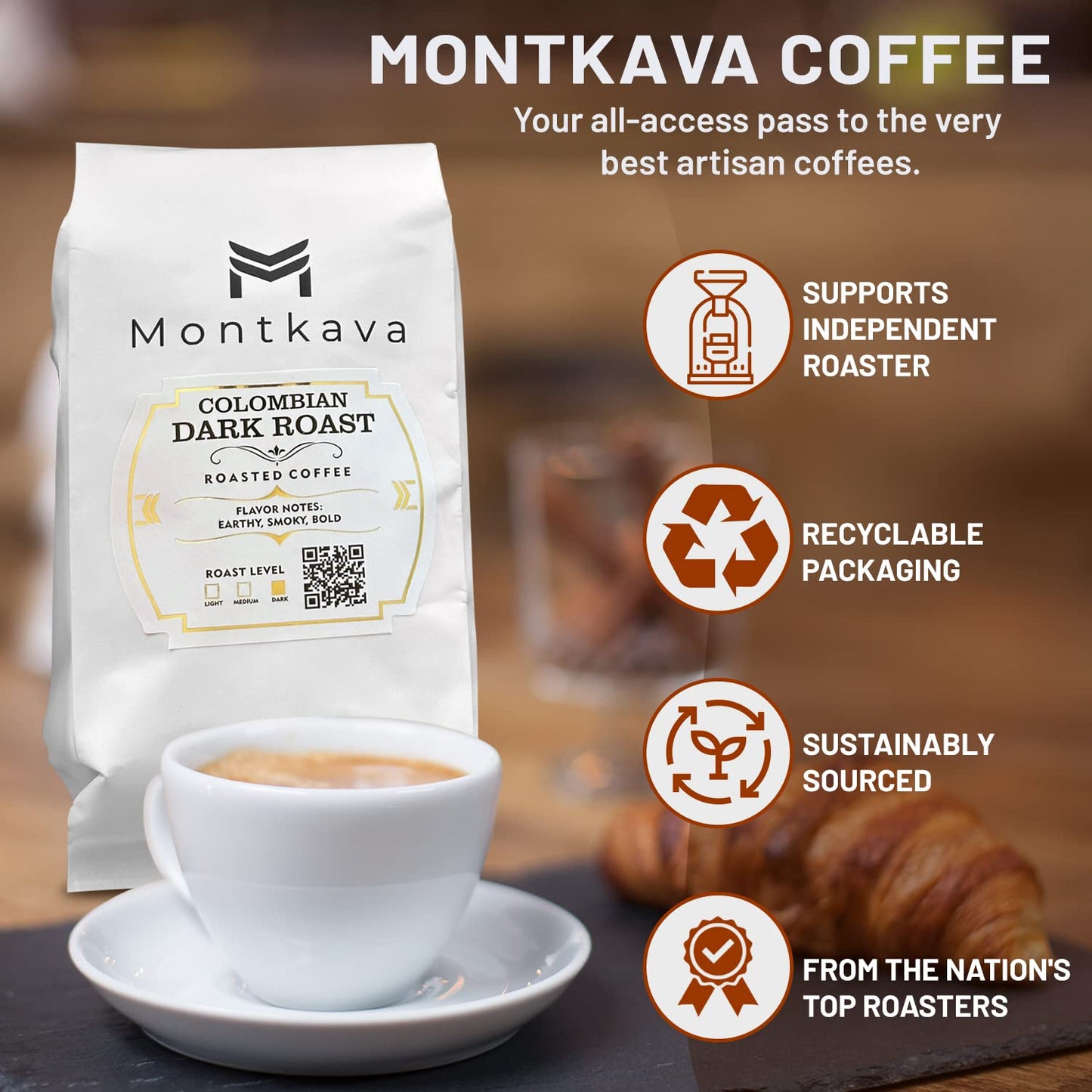 Montkava Whole Bean Coffee Gold Label Colombian Dark Roast Coffee and Specialty Ethiopian Coffee 2Pk 0.55 lb each