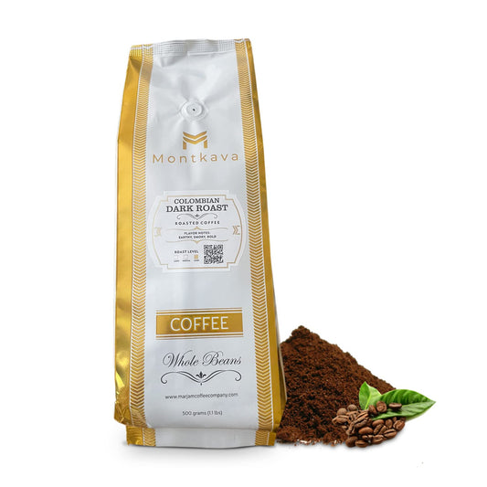 Montkava Gold Label Whole Bean Specialty Coffee | Dark Roast | 500g Package | Single Origin, Very Limited selection, Artisan Beans from small farms in Colombiaâ€™s Premier Coffee-producing Region. Perfect for Espresso