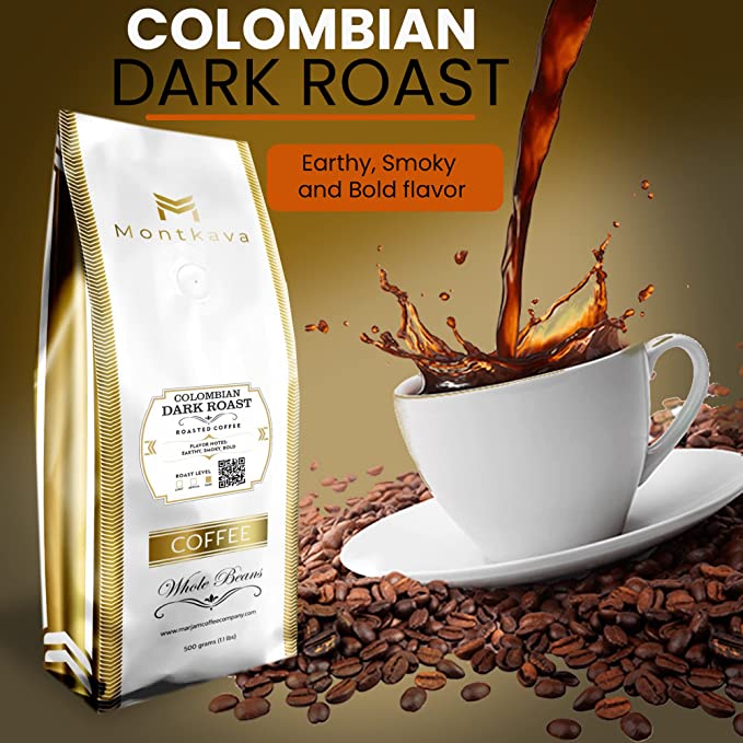 Montkava Gold Label Whole Bean Specialty Coffee | Dark Roast | 500g Package | Single Origin, Very Limited selection, Artisan Beans from small farms in Colombiaâ€™s Premier Coffee-producing Region. Perfect for Espresso