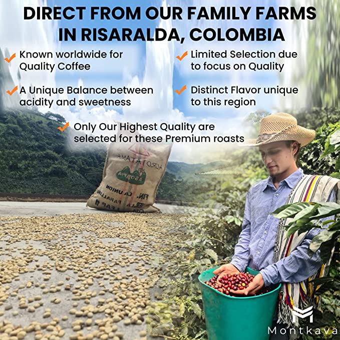 Montkava Gold Label Whole Bean Specialty Coffee | Dark Roast | 500g Package | Single Origin, Very Limited selection, Artisan Beans from small farms in Colombiaâ€™s Premier Coffee-producing Region. Perfect for Espresso