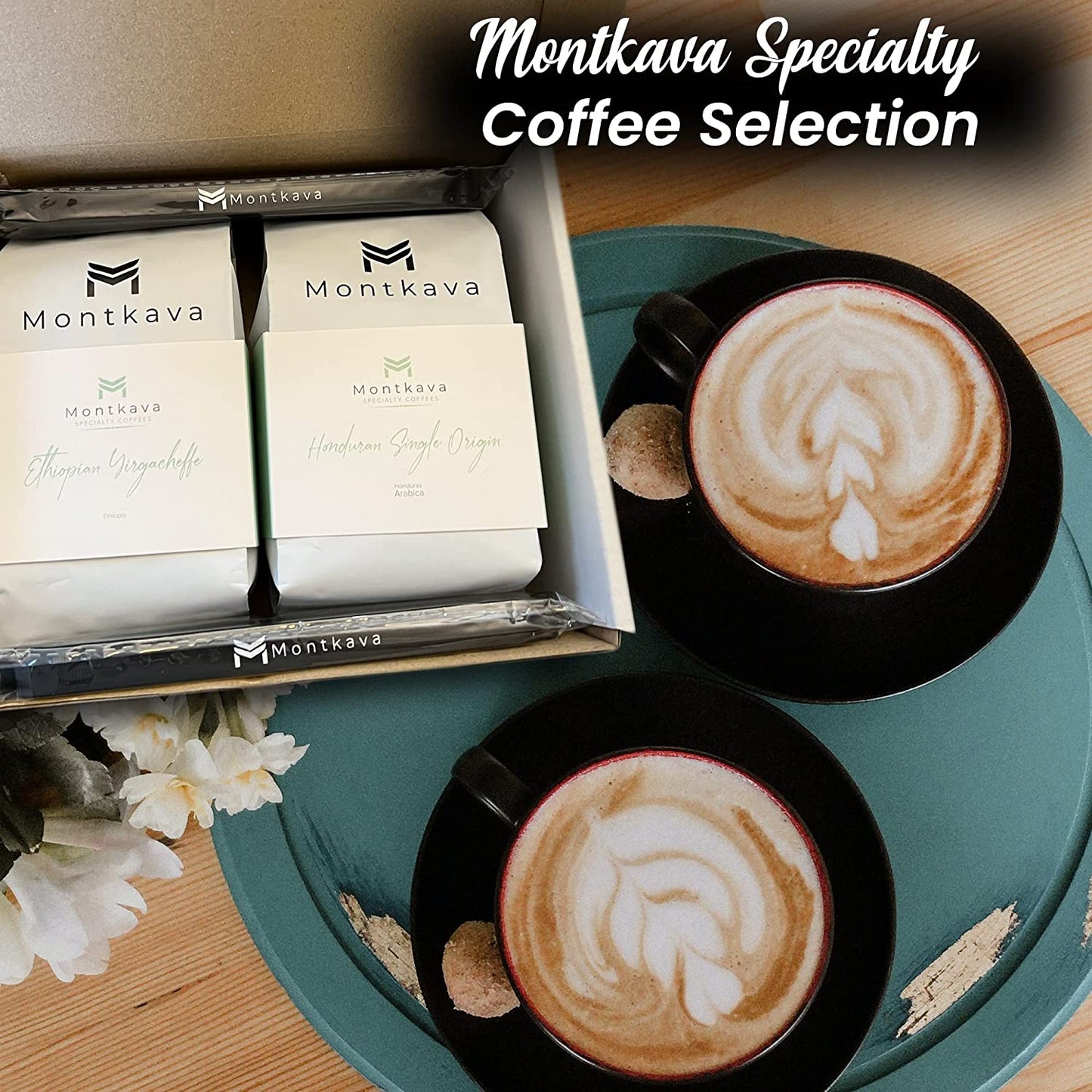 Montkava Specialty Coffee 2-Pack- Ethically Sourced Coffee from Honduras and Ethiopia- Medium Roast Whole Bean Coffee of Ethiopian Yirgacheffe and Honduran Single Origin- 250g per bag- Comes with 2 bag clips