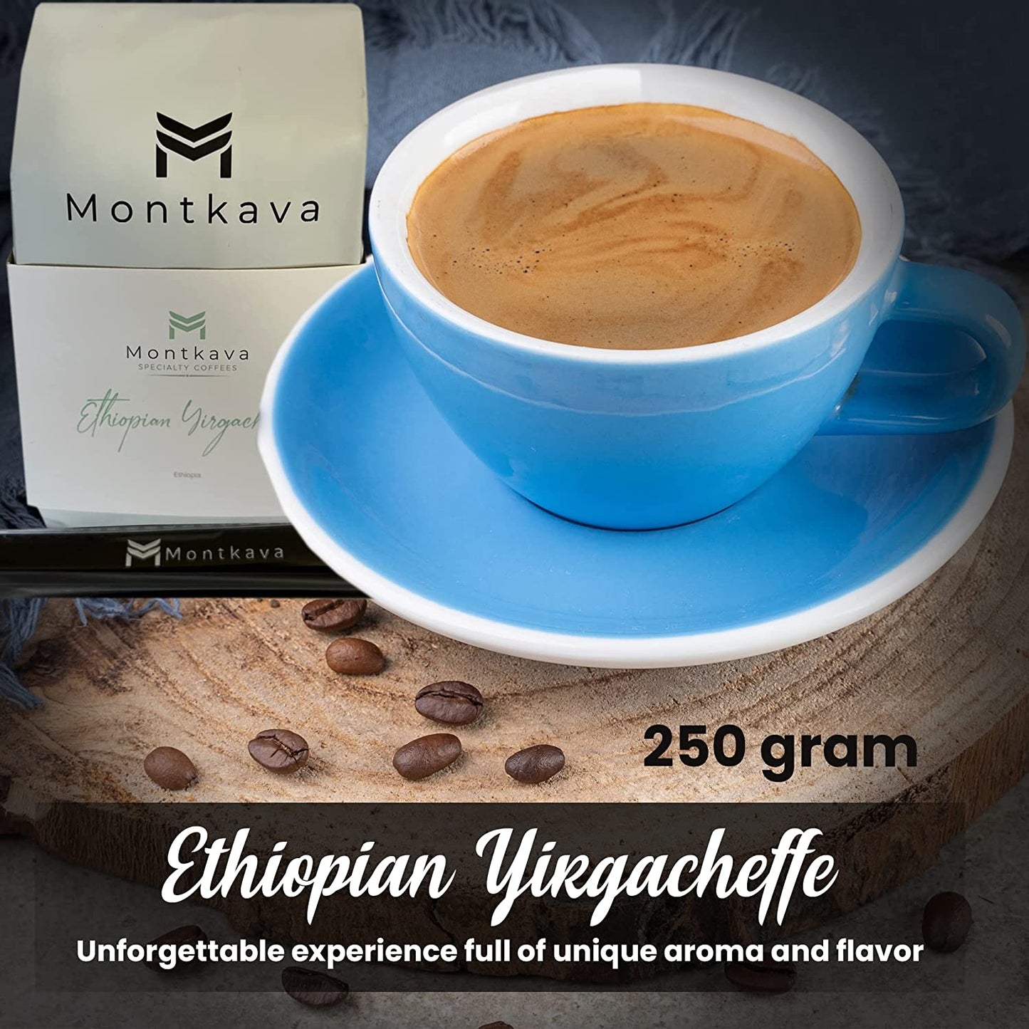 Montkava Specialty Coffee 2-Pack- Ethically Sourced Coffee from Honduras and Ethiopia- Medium Roast Whole Bean Coffee of Ethiopian Yirgacheffe and Honduran Single Origin- 250g per bag- Comes with 2 bag clips